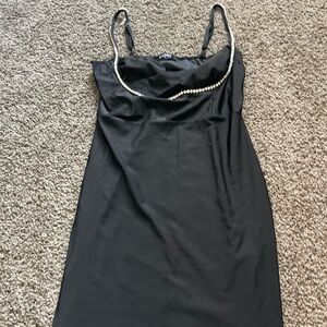 Chic Black Mini Dress with Silver Accents